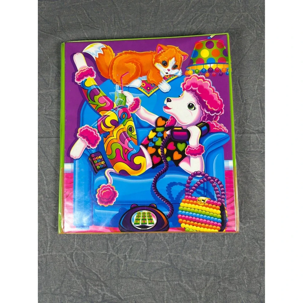 VTG Lisa Frank 3-Ring Binder Prancing Poodle Casey Cat Neon Retro 90s Stationery